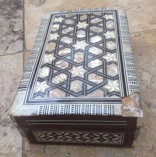 vintage mother of pearl inlaid egyptian jewelry box