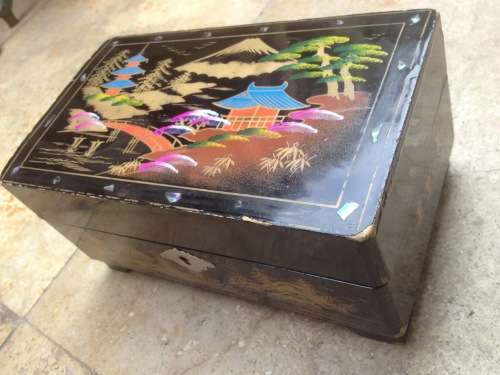 vintage Japanese music jewelry box , mother of pearl , needs a service