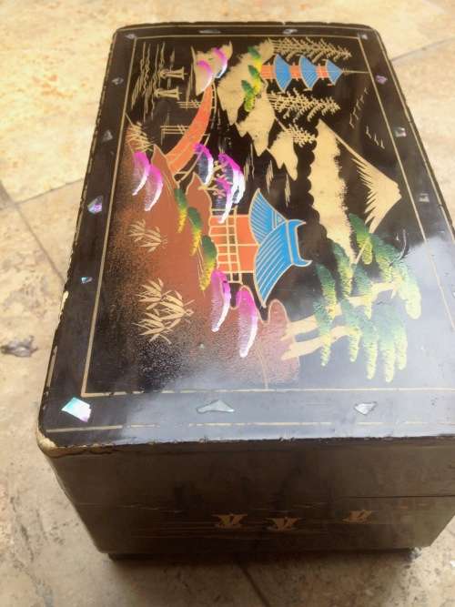 vintage Japanese music jewelry box , mother of pearl , needs a service