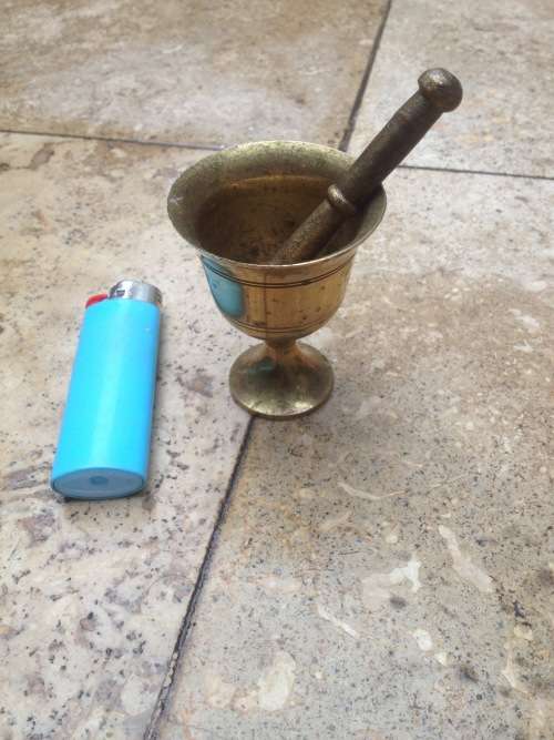 vintage  mortar and pestle brass