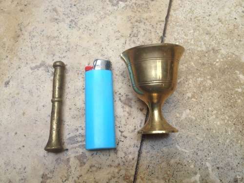 vintage  mortar and pestle brass