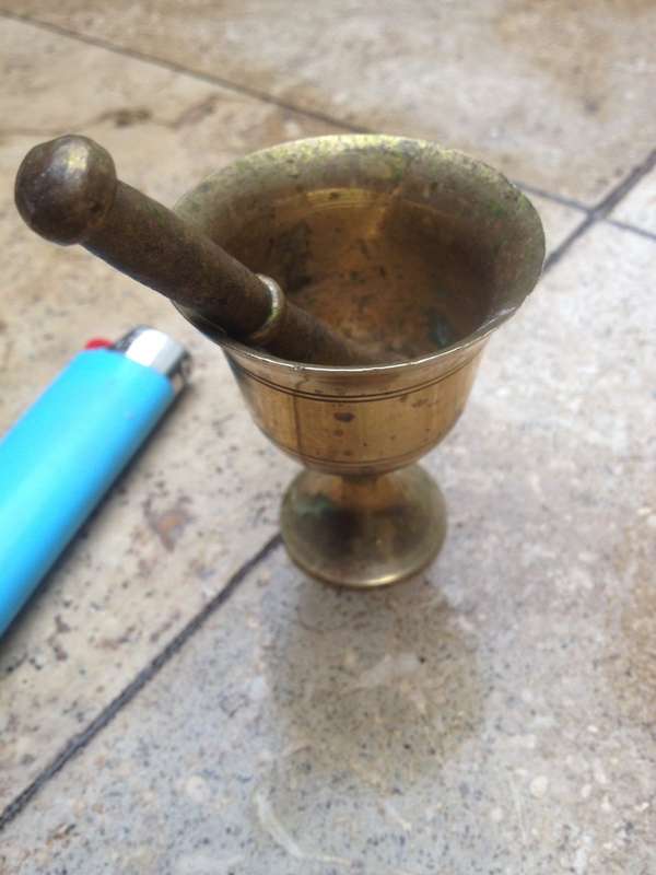 vintage  mortar and pestle brass