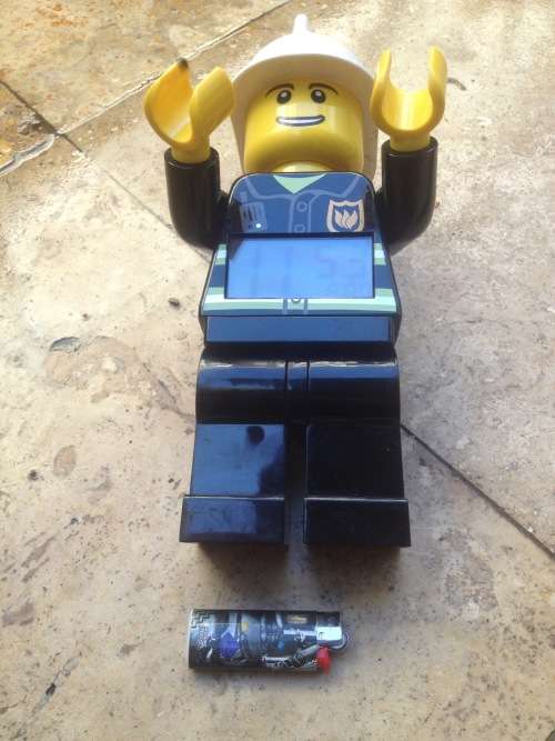 Lego fire man alarm clock