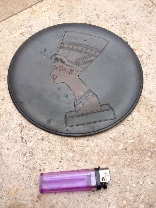 vintage egyptian engraved Nefertiti copper wall plate