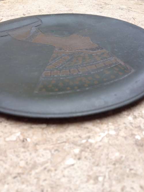 vintage egyptian engraved Nefertiti copper wall plate