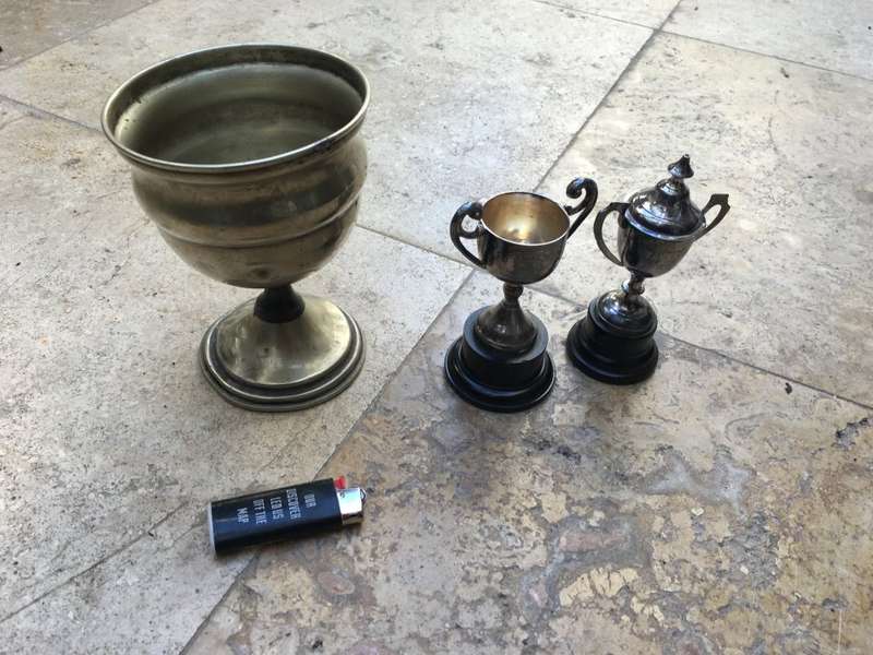 3 old trophies , 1945 - 1979 (one med 2 small)