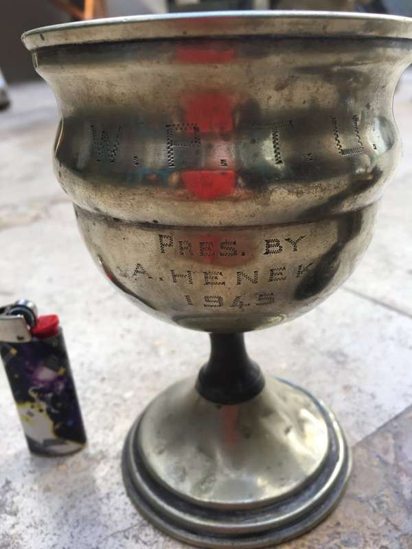 3 old trophies , 1945 - 1979 (one med 2 small)