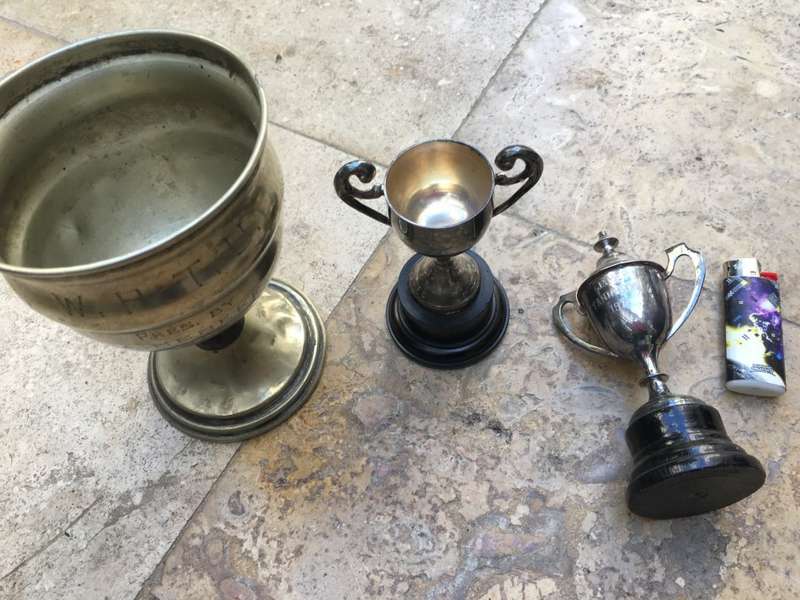 3 old trophies , 1945 - 1979 (one med 2 small)