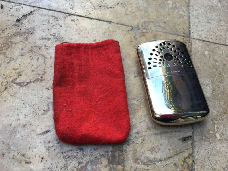 vintage Peacock pocket warmer with pouch