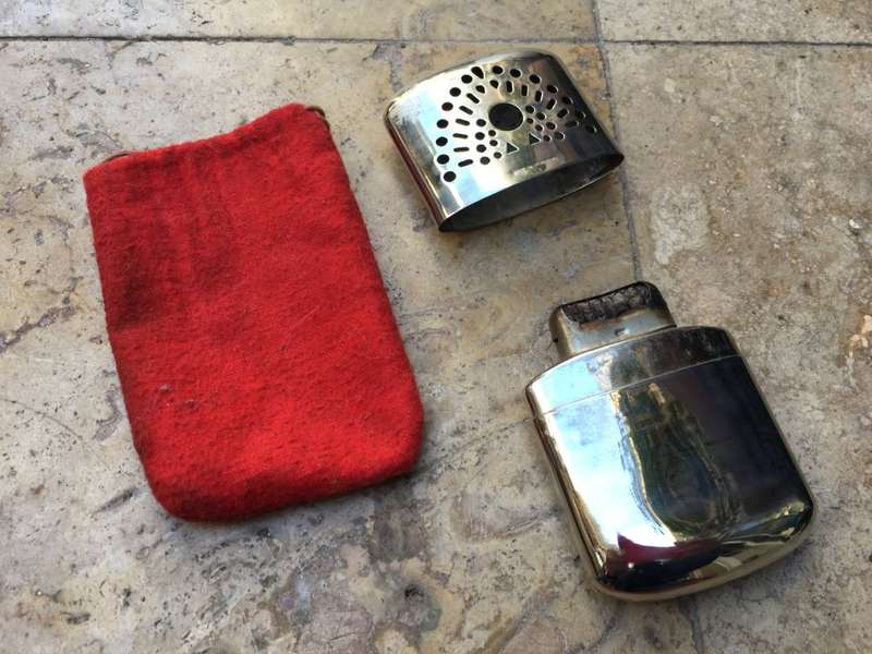 vintage Peacock pocket warmer with pouch