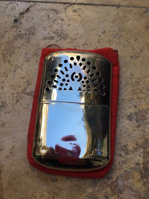 vintage Peacock pocket warmer with pouch