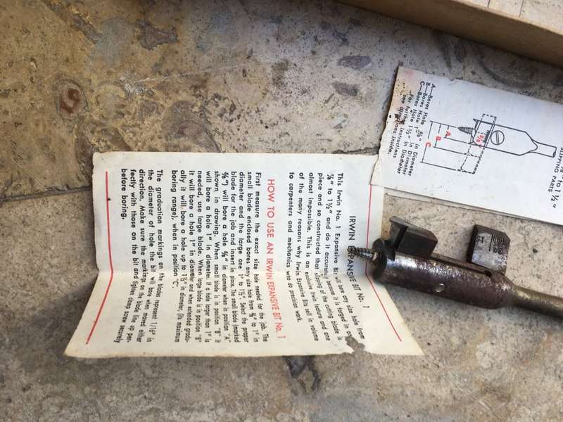 vintage Irwin one piece expansive bit (holes 5/6-1 1/2) in box with instructions