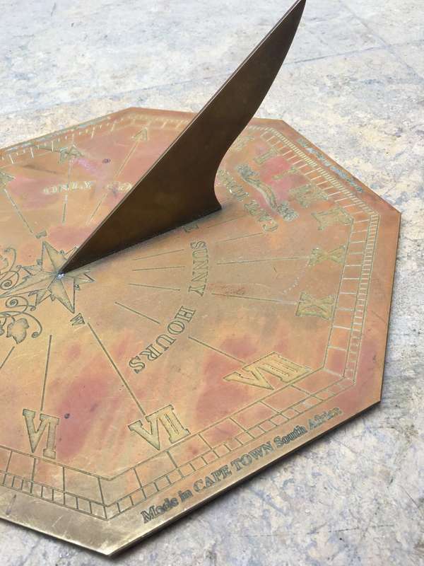 vintage Brass large Octagonal Garden Sundial , made in Cape Town