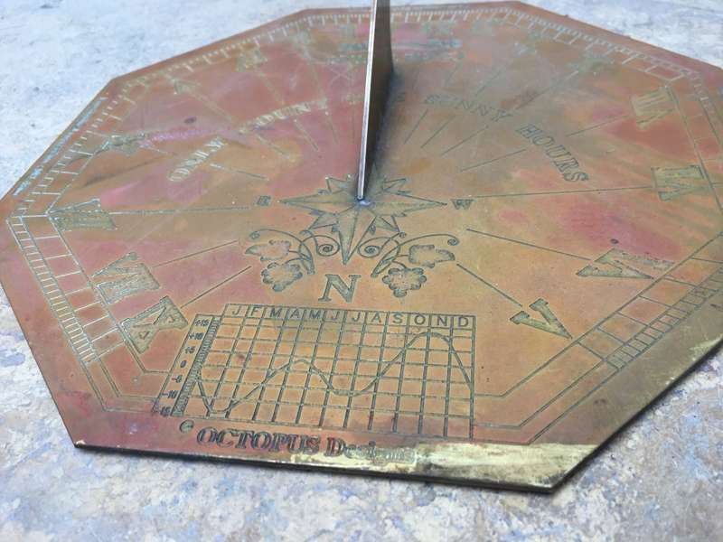 vintage Brass large Octagonal Garden Sundial , made in Cape Town