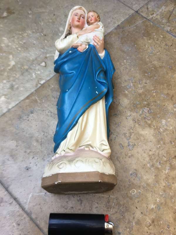vintage sacred heart virgin Mary with Jesus statue figure