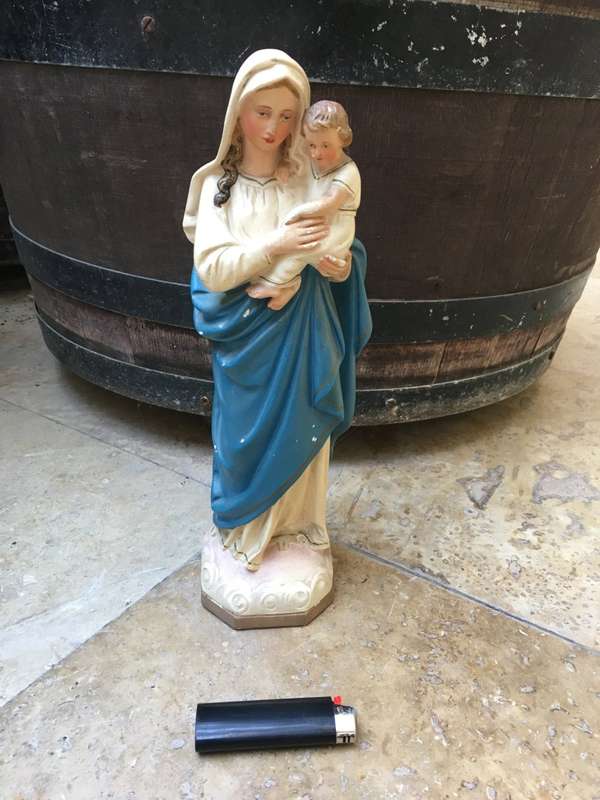 vintage sacred heart virgin Mary with Jesus statue figure