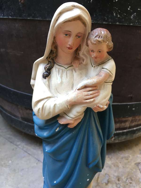vintage sacred heart virgin Mary with Jesus statue figure