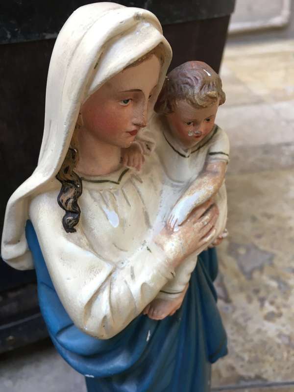 vintage sacred heart virgin Mary with Jesus statue figure