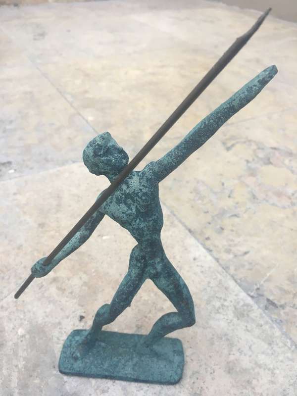 vintage bronze javelin Greek Greece statue Sculpture figure olympics