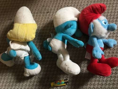 fluffy Smurf lot of 3 soft doll