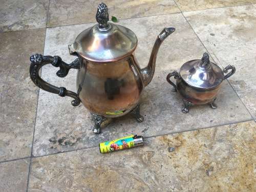 vintage Elweco silver plated tea pot teapot and sugar bowl sp on b