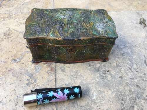 vintage ornate metal jewelery utility box , non magnetic