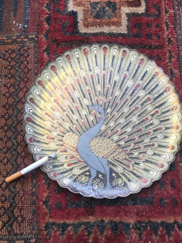 Old Collective Vintage Brass Peacock Enamel Plate Wall Showpiece