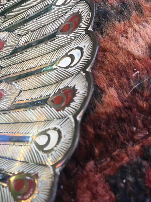 Old Collective Vintage Brass Peacock Enamel Plate Wall Showpiece