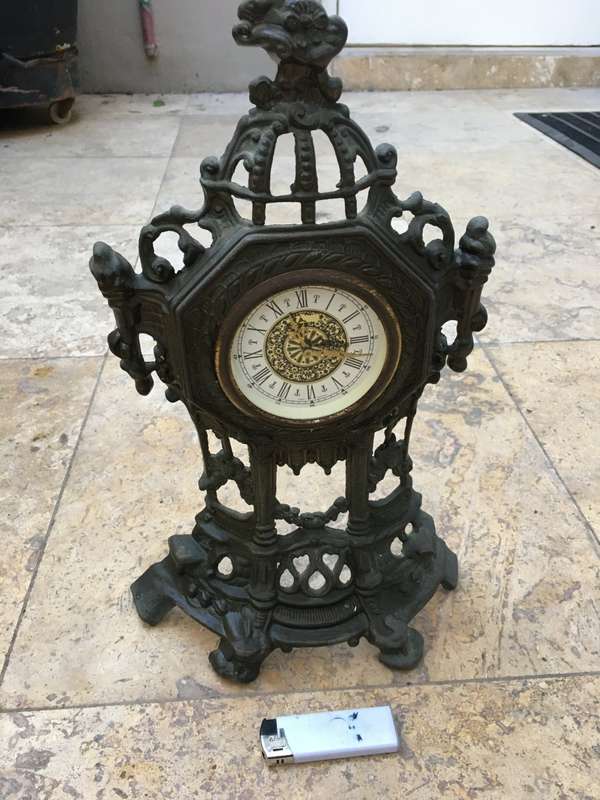vintage  brass ornate mantle clock , clock needs tlc