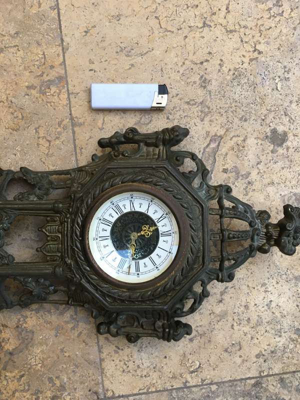 vintage  brass ornate mantle clock , clock needs tlc