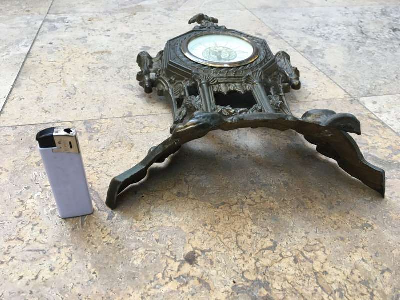 vintage  brass ornate mantle clock , clock needs tlc