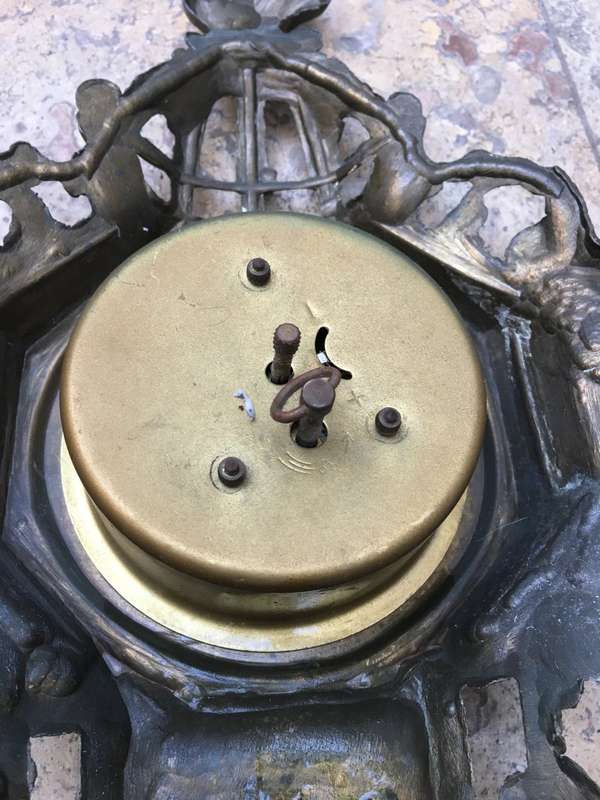 vintage  brass ornate mantle clock , clock needs tlc