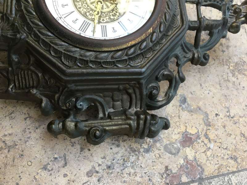 vintage  brass ornate mantle clock , clock needs tlc
