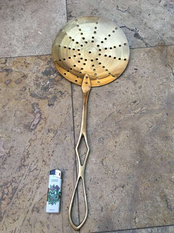Vintage large Brass Strainer skimmer ladle Spoon and brass gravy ladle pair