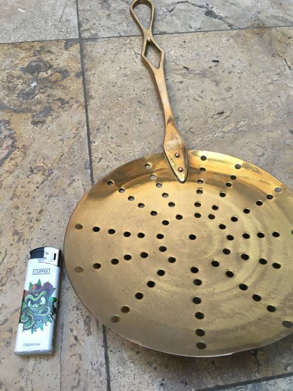 Vintage large Brass Strainer skimmer ladle Spoon and brass gravy ladle pair