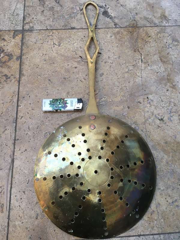 Vintage large Brass Strainer skimmer ladle Spoon and brass gravy ladle pair