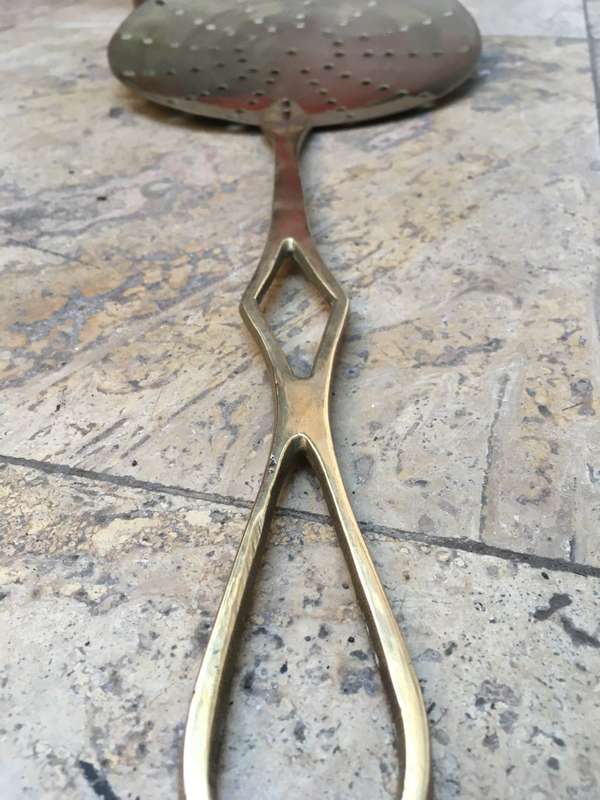 Vintage large Brass Strainer skimmer ladle Spoon and brass gravy ladle pair