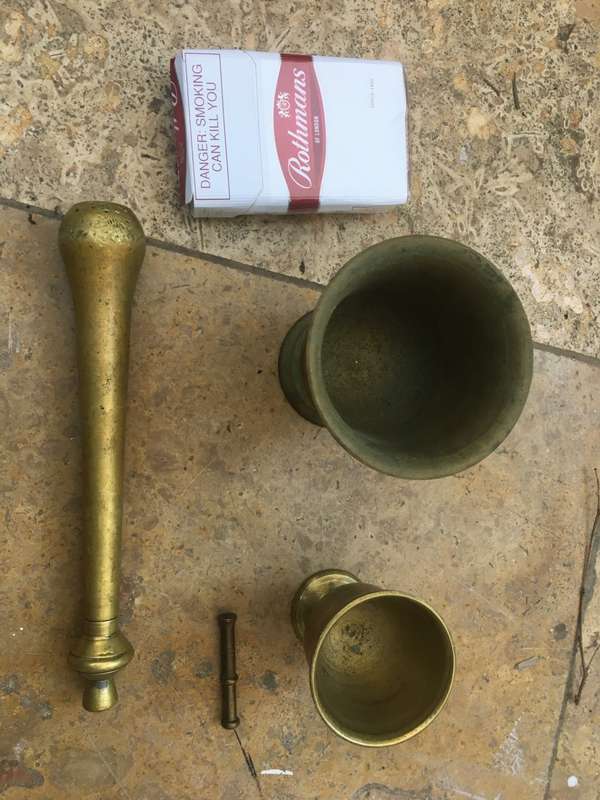 Brass mortar and pestle pair , small and medium