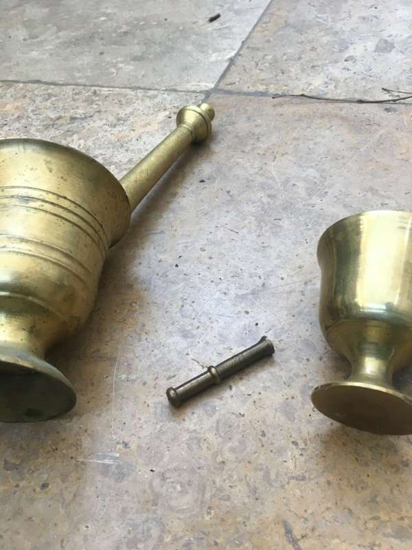 Brass mortar and pestle pair , small and medium