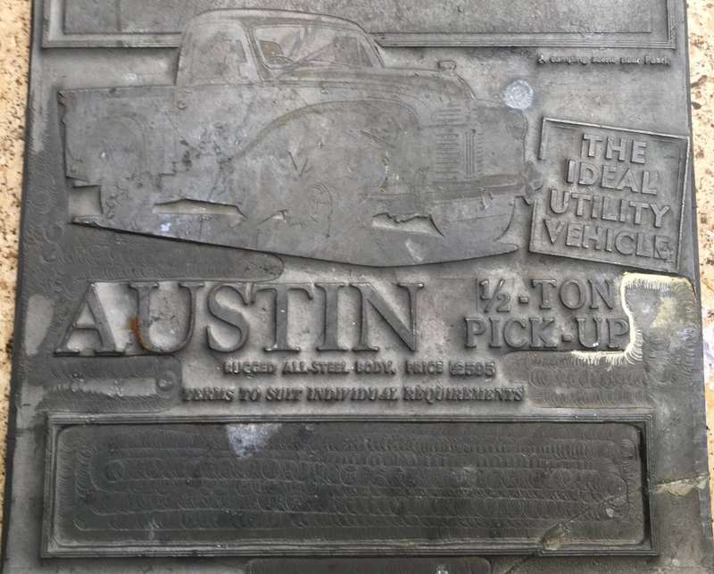 vintage lead printing plate ,advertising  Austin half ton pick up