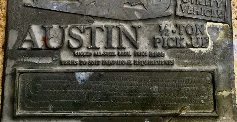 vintage lead printing plate ,advertising  Austin half ton pick up