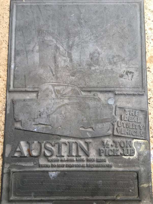 vintage lead printing plate ,advertising  Austin half ton pick up