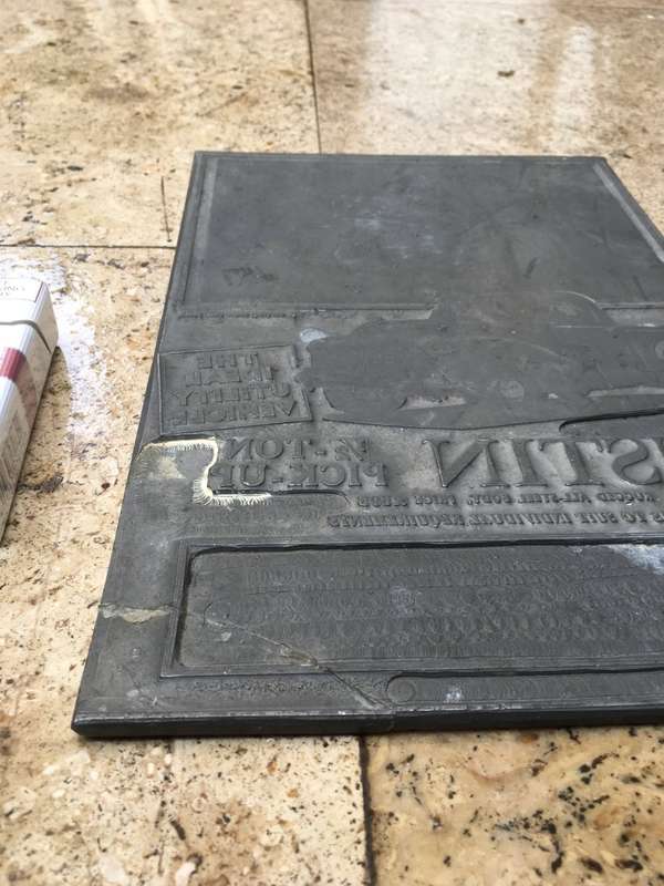 vintage lead printing plate ,advertising  Austin half ton pick up