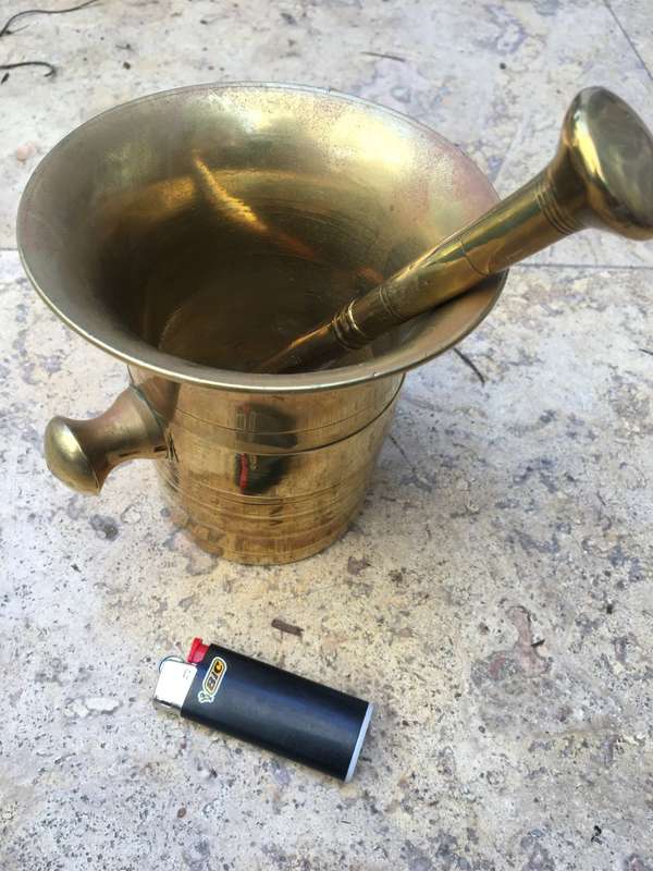 vintage heavy brass mortar and pestle no 8