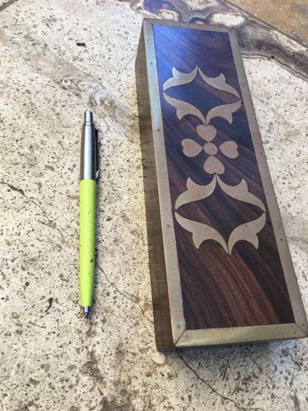 vintage rosewood box with brass inlay , and an old parker pencil made in UK