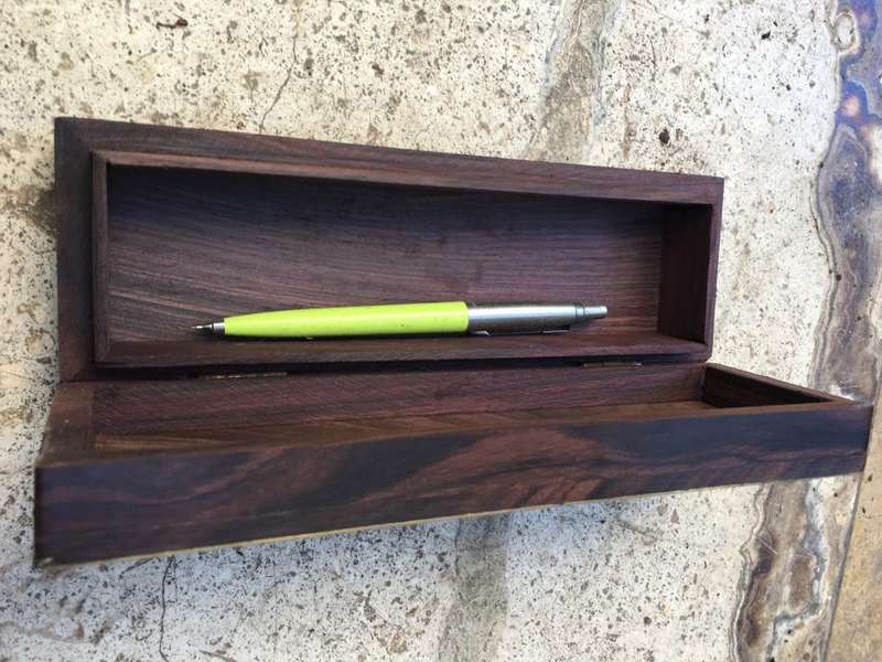 vintage rosewood box with brass inlay , and an old parker pencil made in UK