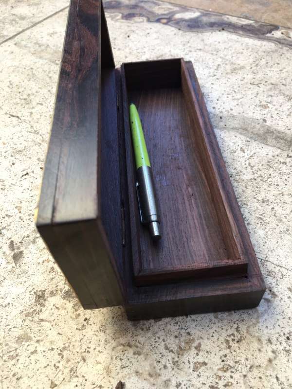 vintage rosewood box with brass inlay , and an old parker pencil made in UK