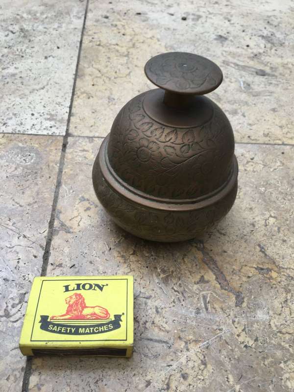 vintage brass elephant claw bell with stand , large size