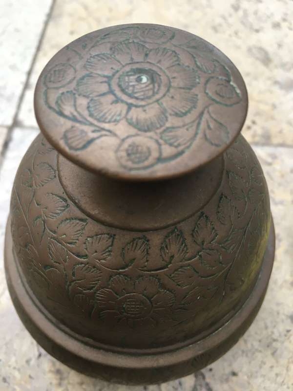 vintage brass elephant claw bell with stand , large size