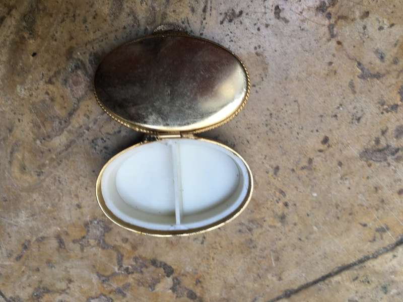 vintage oval stone Gold tone Trinket box lot of three one square